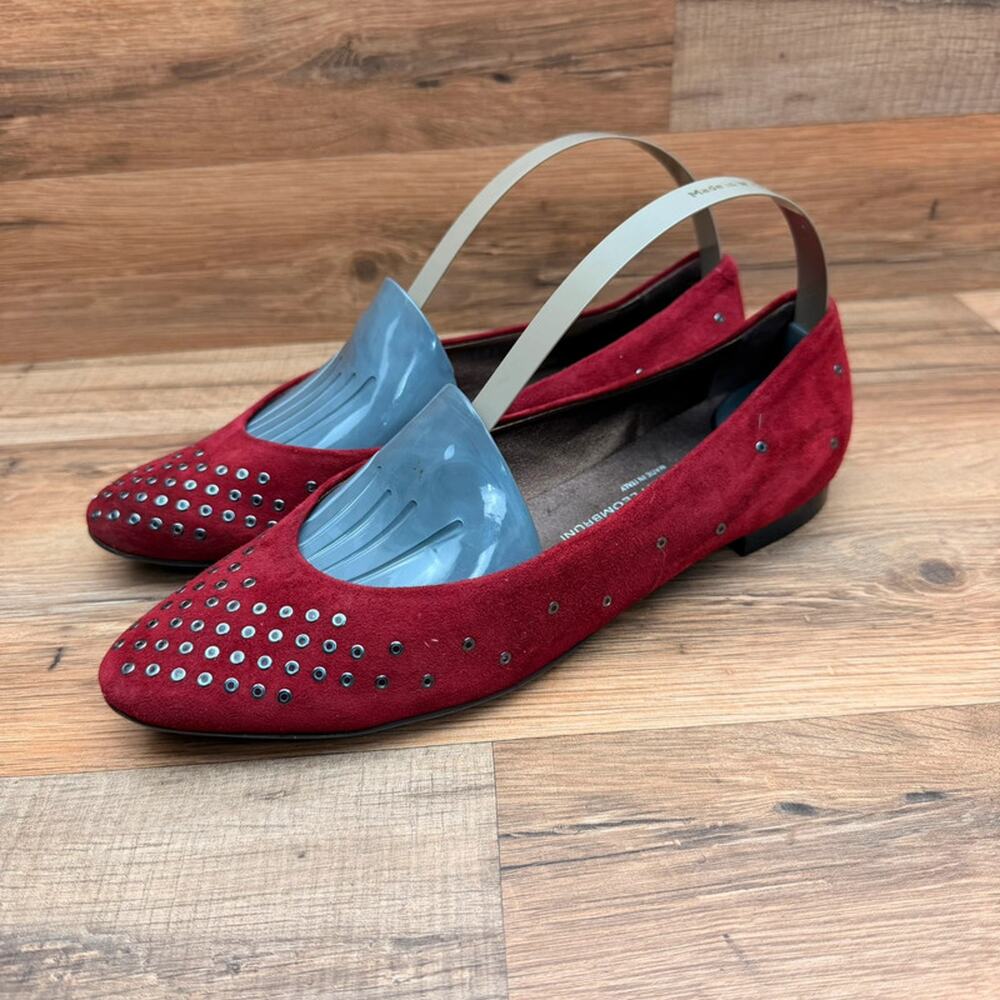 AGL Red women size 7 Eu38 Suede Ballet Flats Slip On Studded Loafer Shoes
